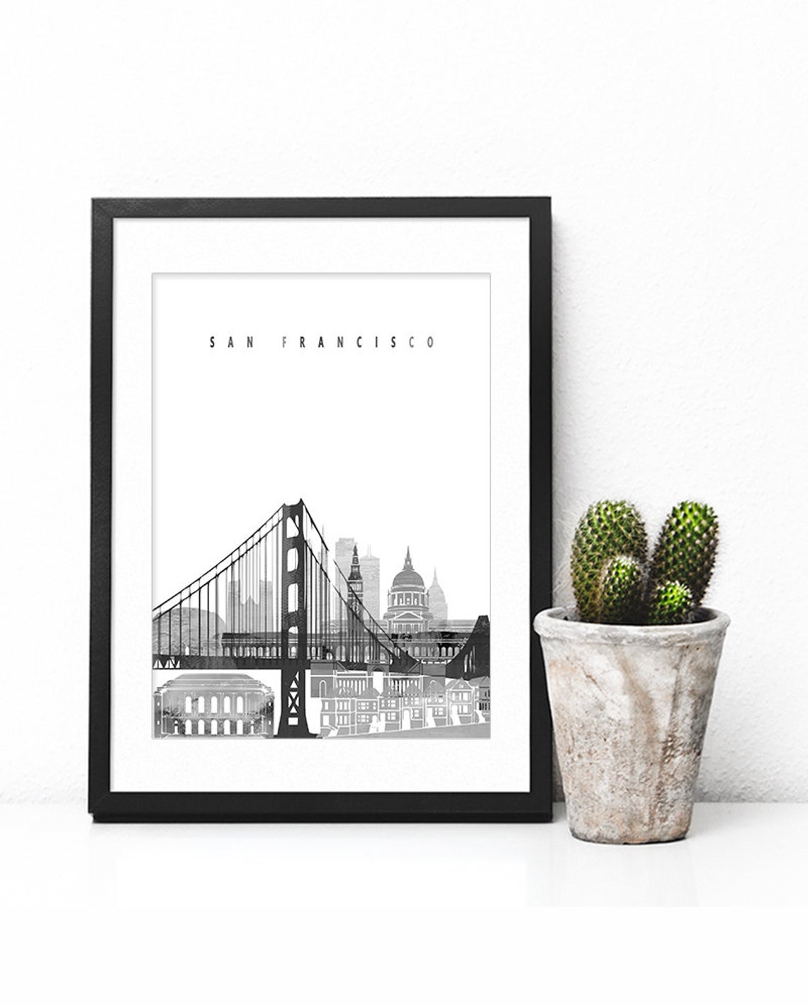 San Francisco Black and White City Skyline Print Decor Modern Gift - Image 2