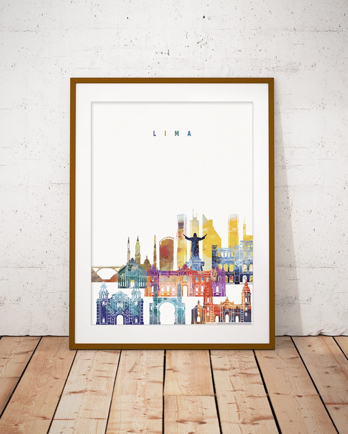 Lima Skyline Vibrant Watercolor Peru City Panorama Art Poster