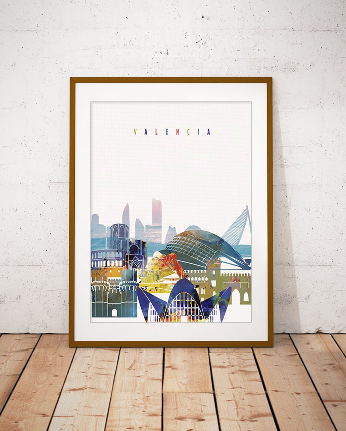 Valencia Watercolor City Skyline Spain Print Home Decor Modern Gift