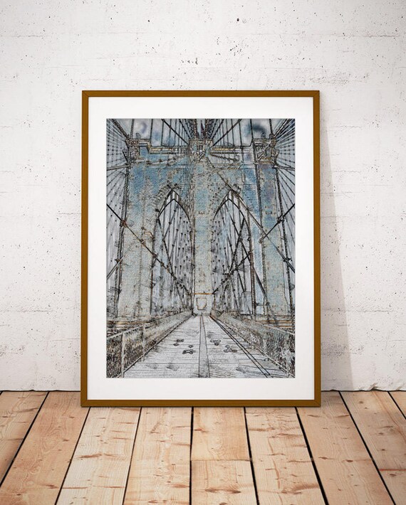 Brooklyn Bridge New York City Walkway Tower Close Up Art Poster