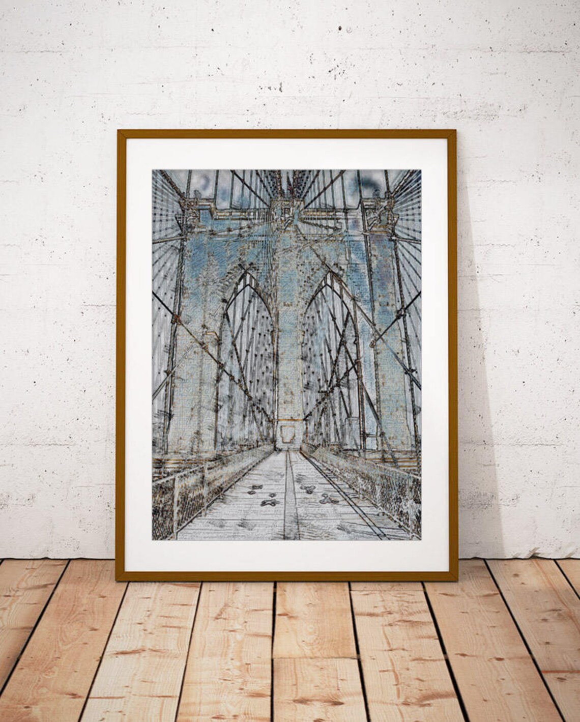 Brooklyn Bridge New York City Walkway Tower Close Up Art Poster