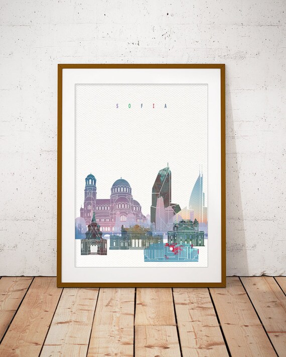 Sofia Bulgaria Watercolor Skyline Cathedral Golden Domes Poster