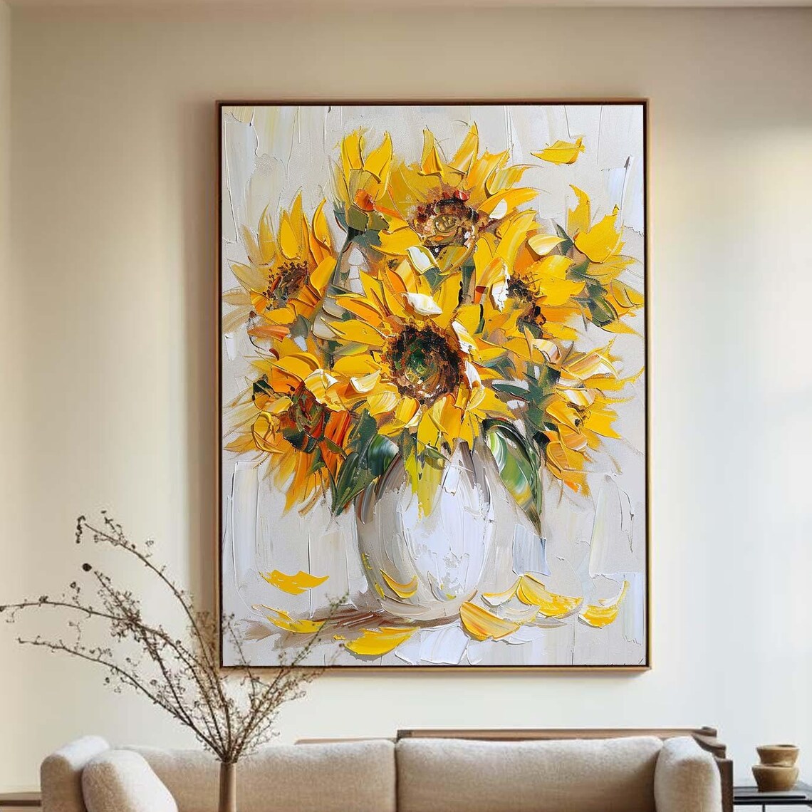 Sunflower Bouquet White Vase Yellow Bloom Impressionist Art Poster - Image 5