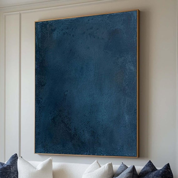 Blue Abstract Painting Dark Blue Wall Aart Original Oil Painting Modern Abstract Wall Art Large Blue Wall Art Framed Fashion Decor
