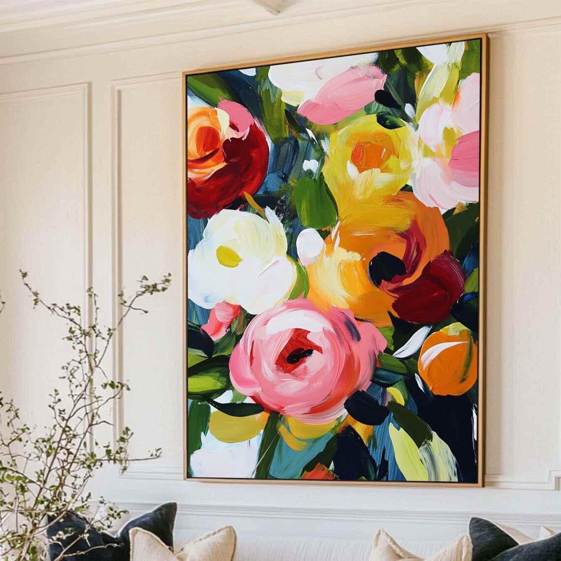 Colorful Abstract Rose Bouquet Bold Brushstroke Floral Art Poster