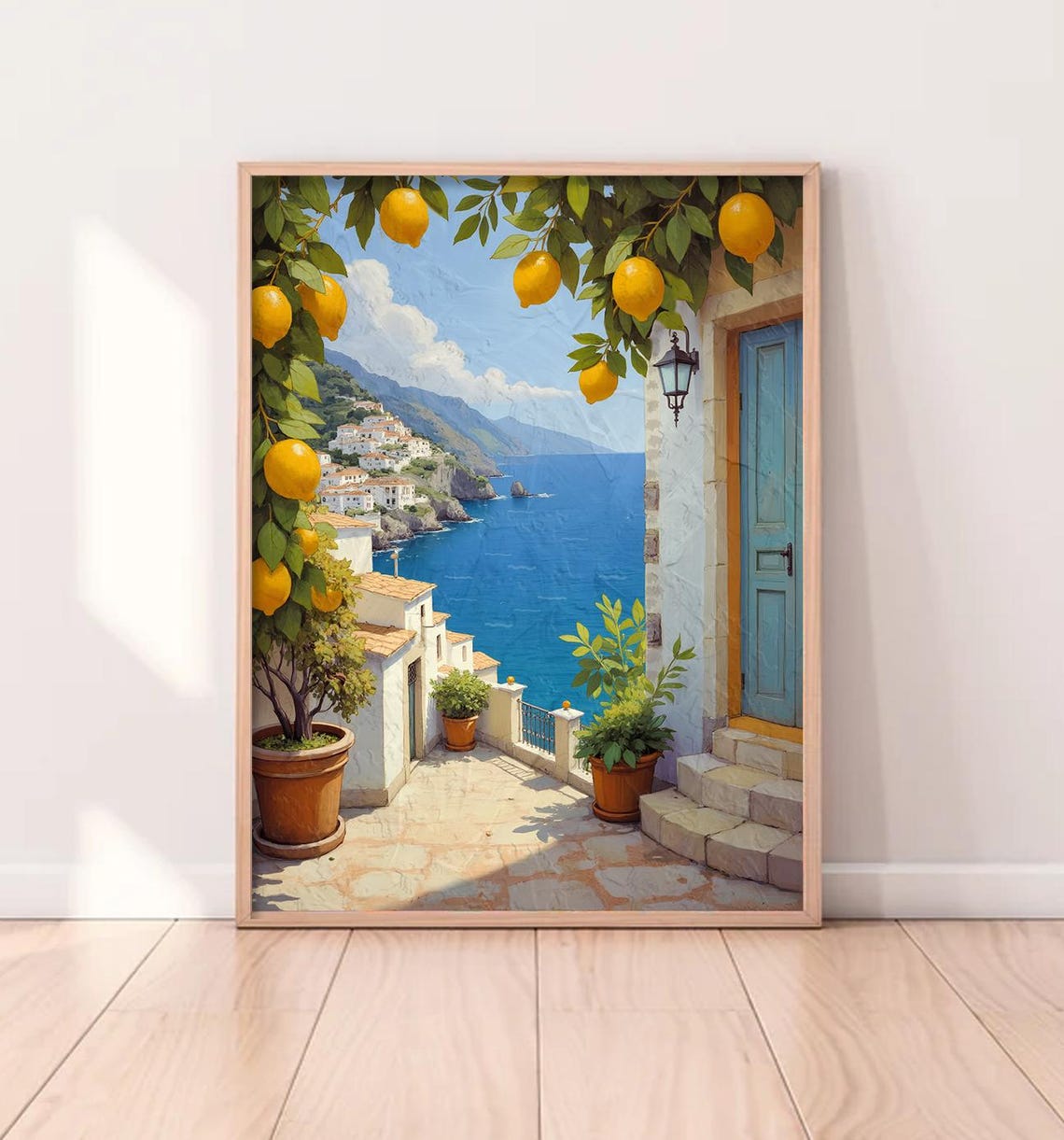Amalfi Coast Lemon Art, Boho Floral Decor