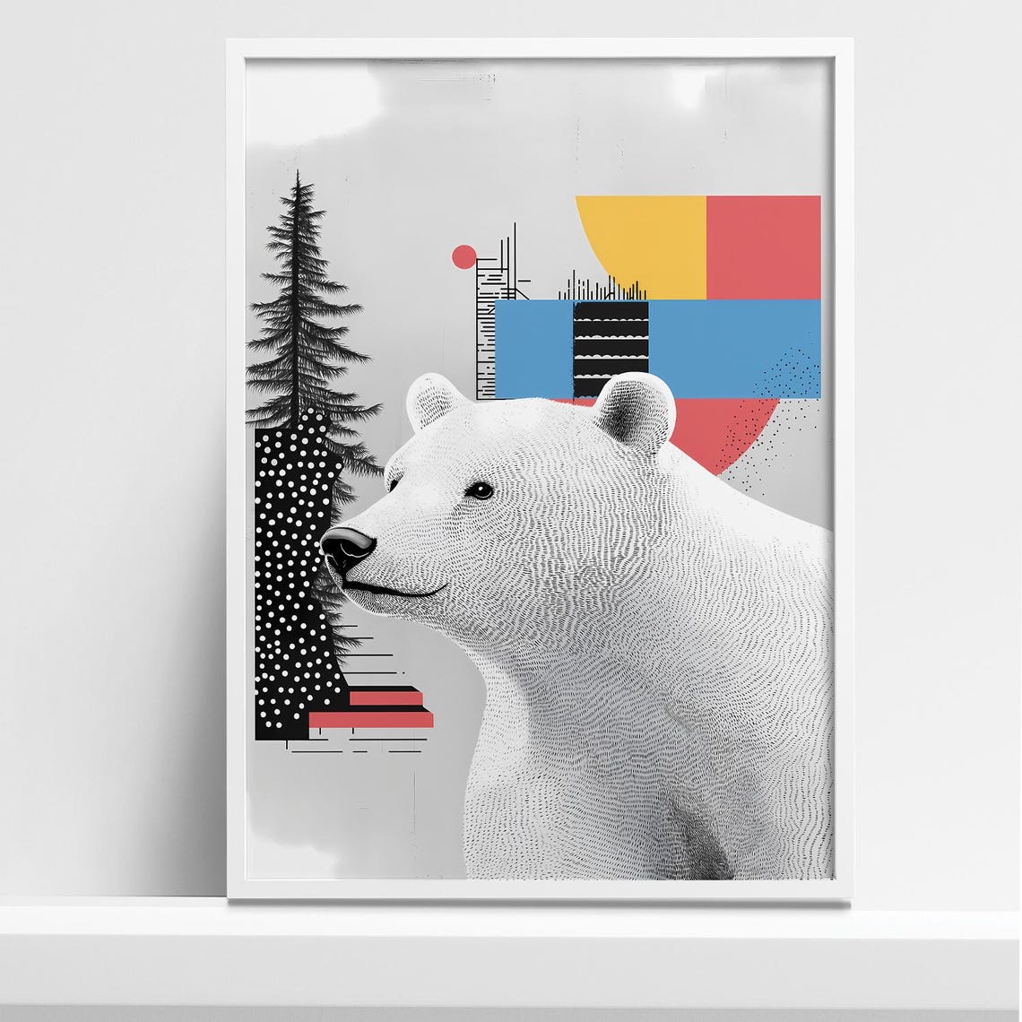 Modern Polar Bear Collage Art Print Abstract Geometric Wildlife Illustration Minimalist Wall Decor