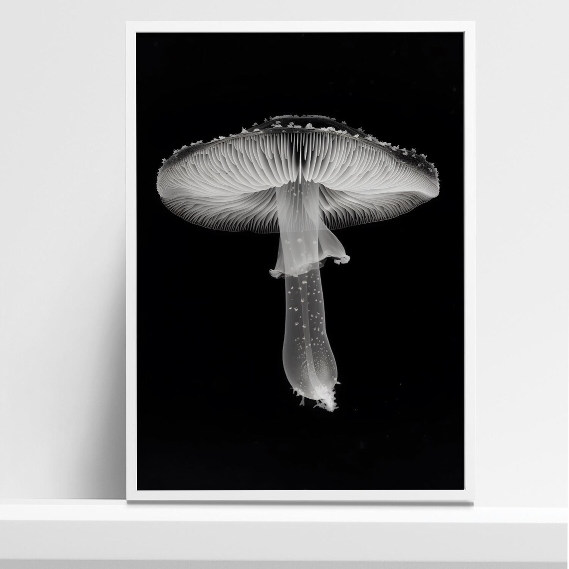 Black and White Mushroom Art Print, Modern Botanical Decor