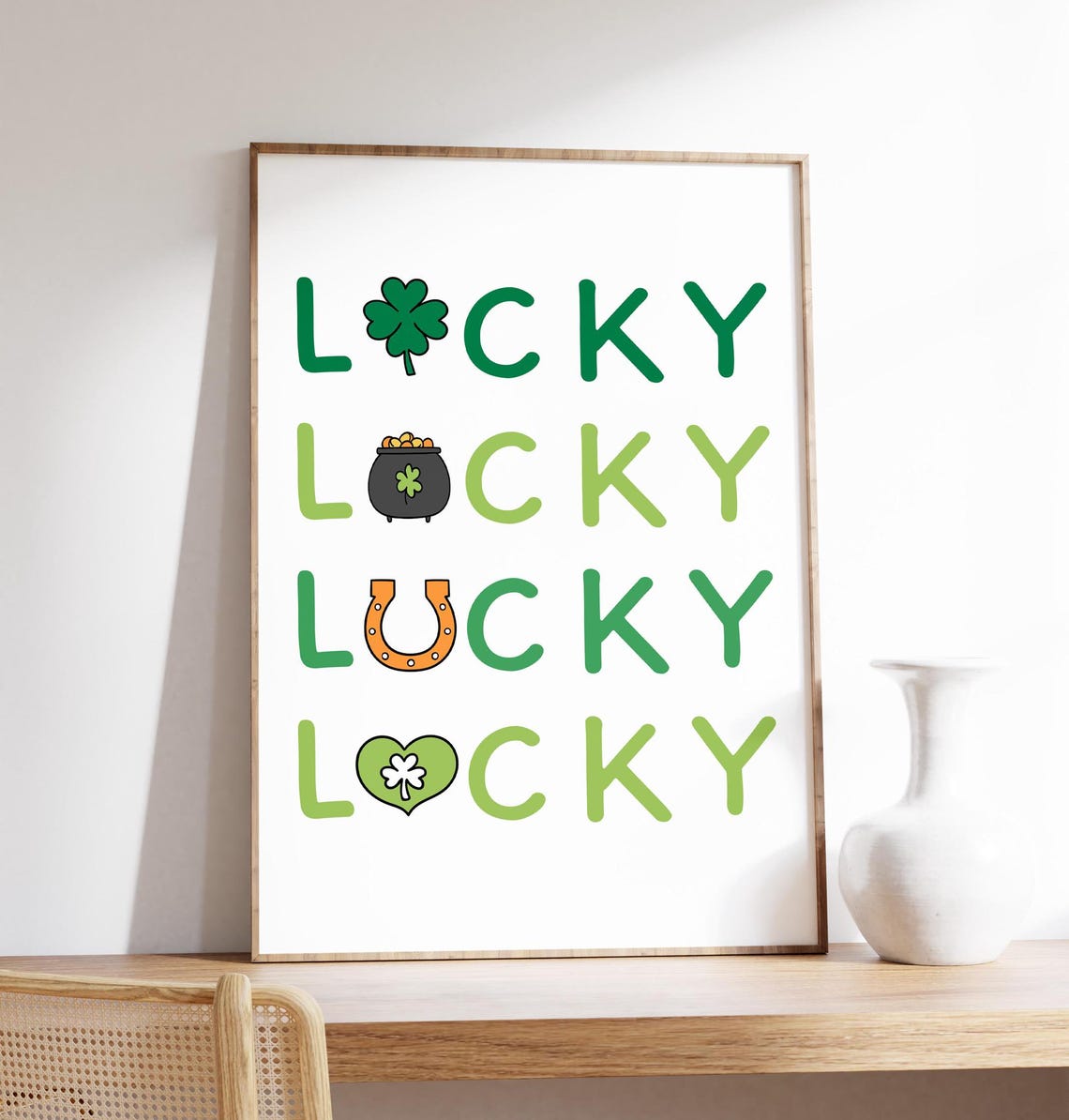 Lucky St Patricks Day Green Lettering Kids Classroom Wall Art