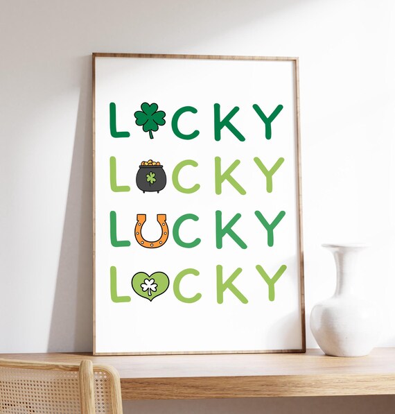 Lucky St Patricks Day Green Lettering Kids Classroom Wall Art