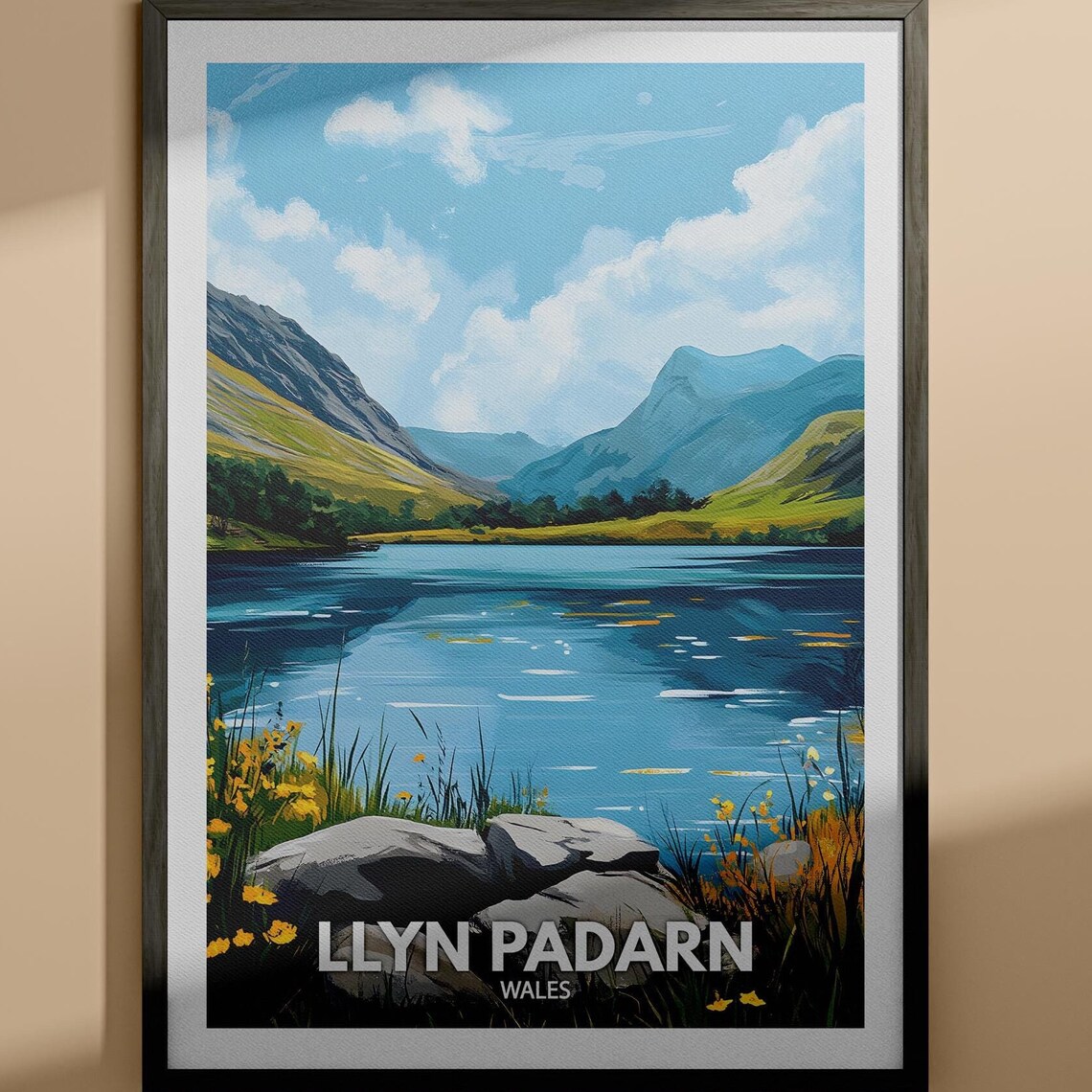 Llyn Padarn Wales Mountain Lake Scenic Vintage Travel Poster