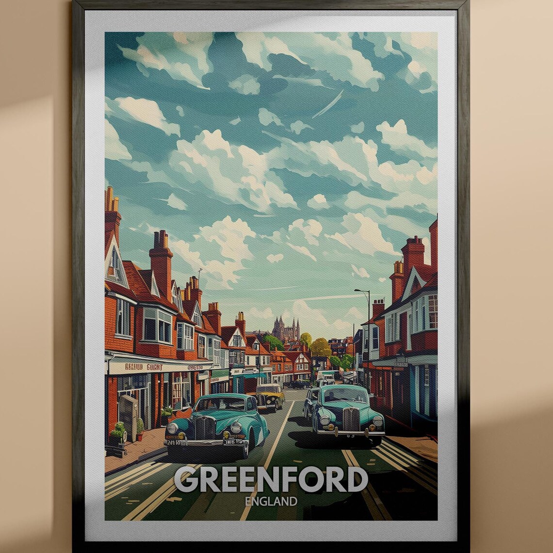 Greenford England Vintage Street Classic Cars City Travel Poster
