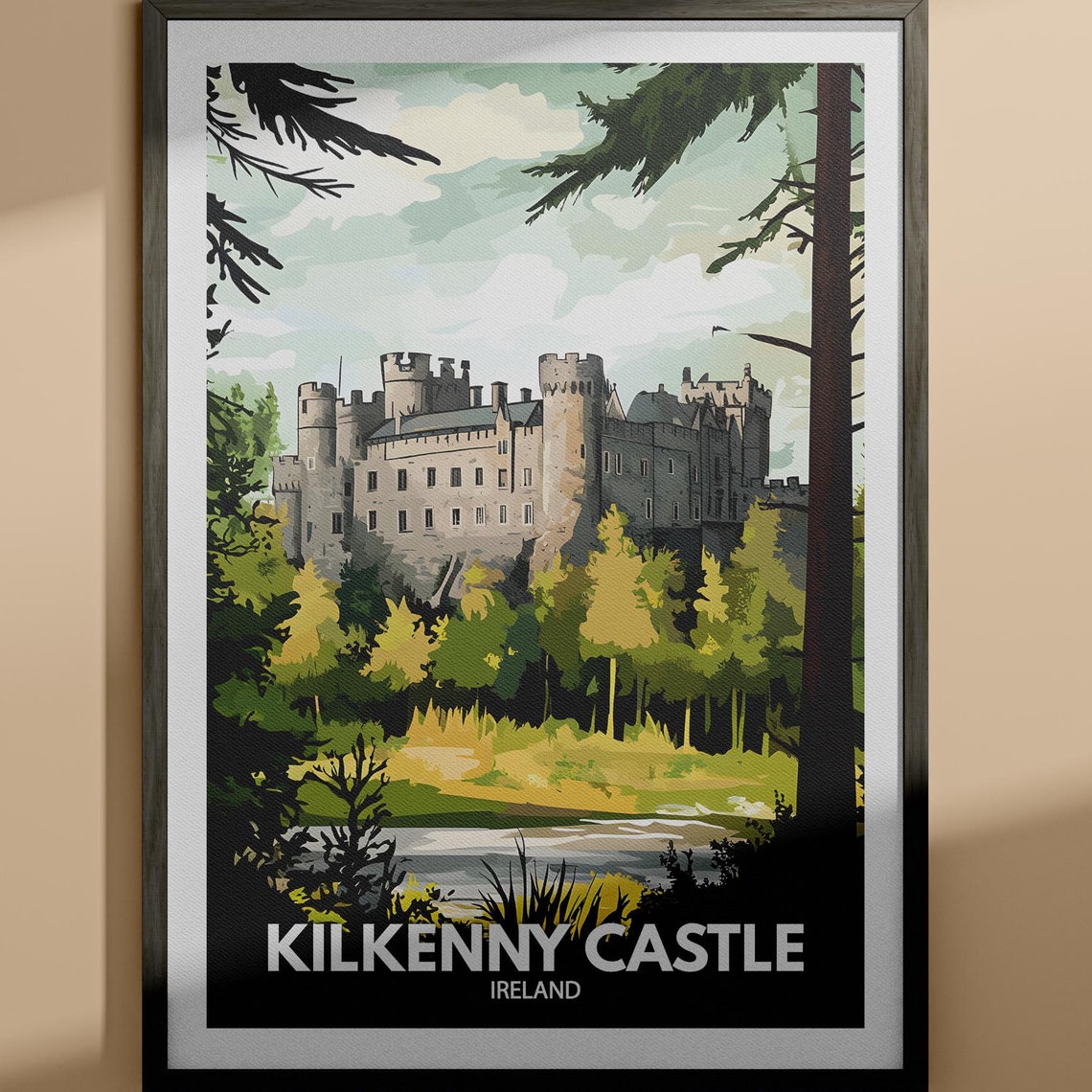 Kilkenny Castle Print Kilkenny Castle Travel Poster Ireland Wall Art Print Ireland Home Decor Travel Art Decor Unique City Poster