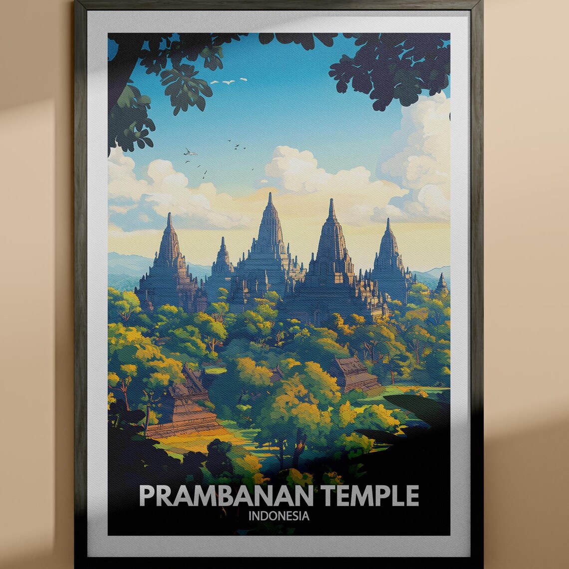 Prambanan Temple Indonesia Hindu Spires Jungle Dawn View Travel Poster