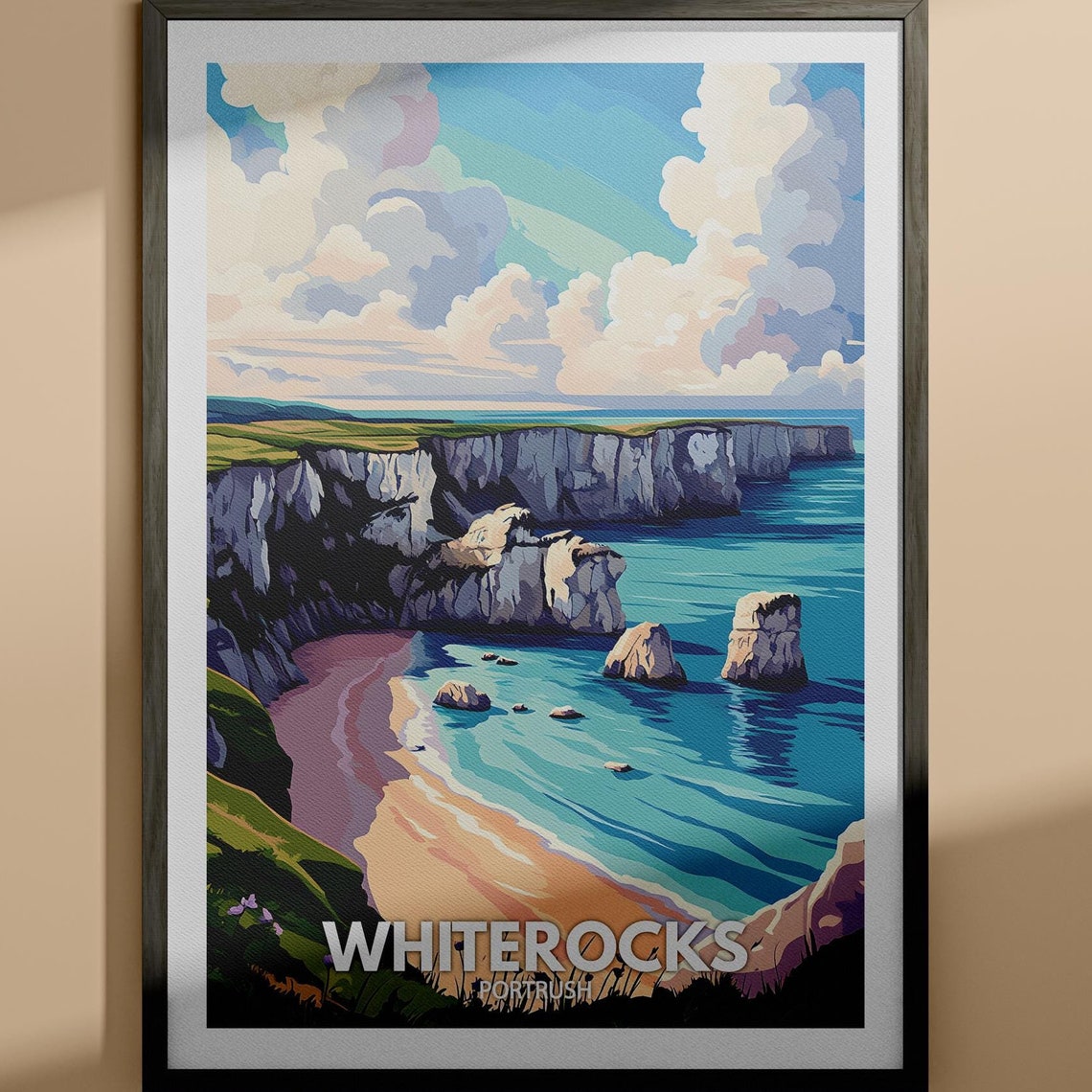 Whiterocks Portrush White Cliffs Sea Stacks Beach Coastal Poster Art