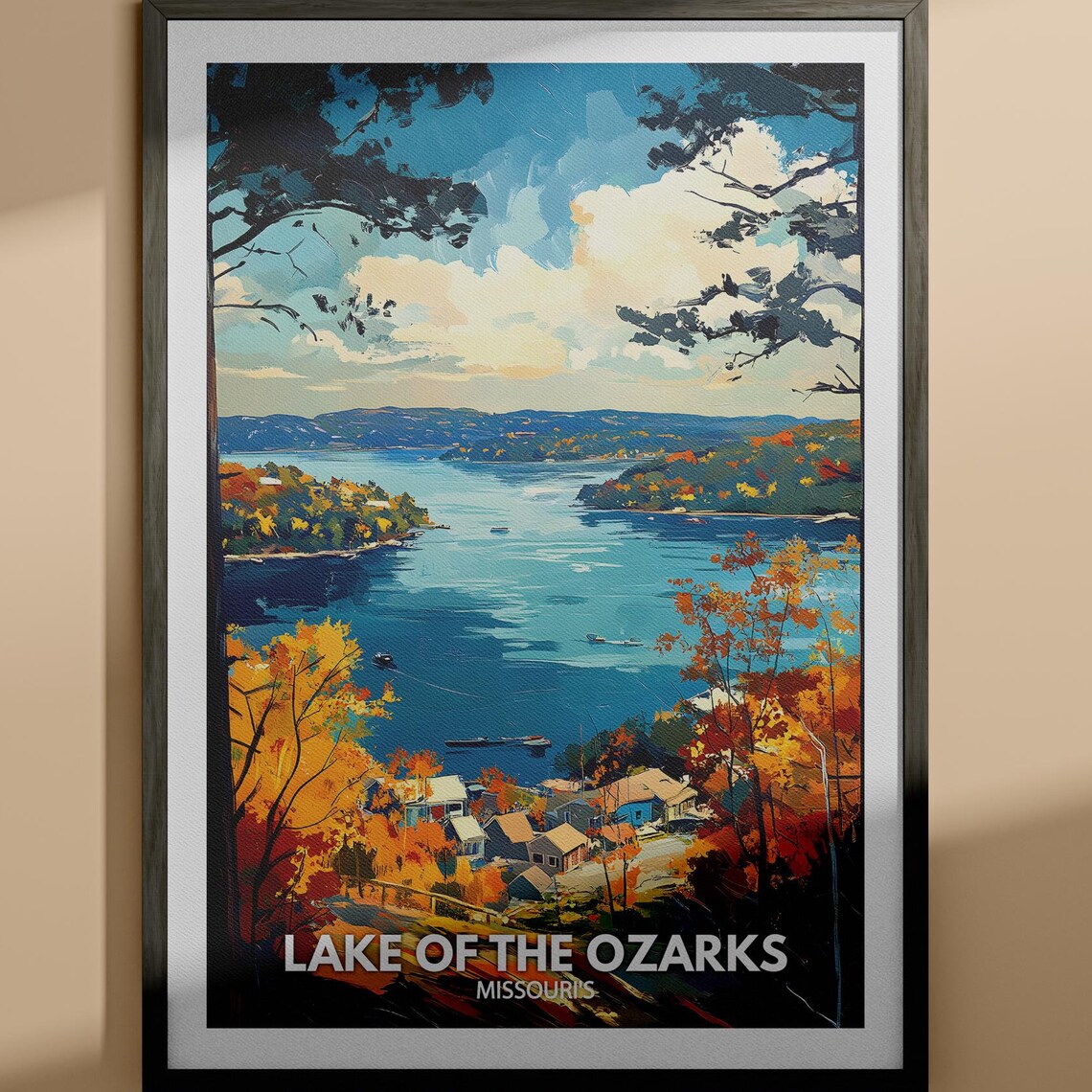 Lake Of The Ozarks Missouri Fall Lakeside Town Travel Poster