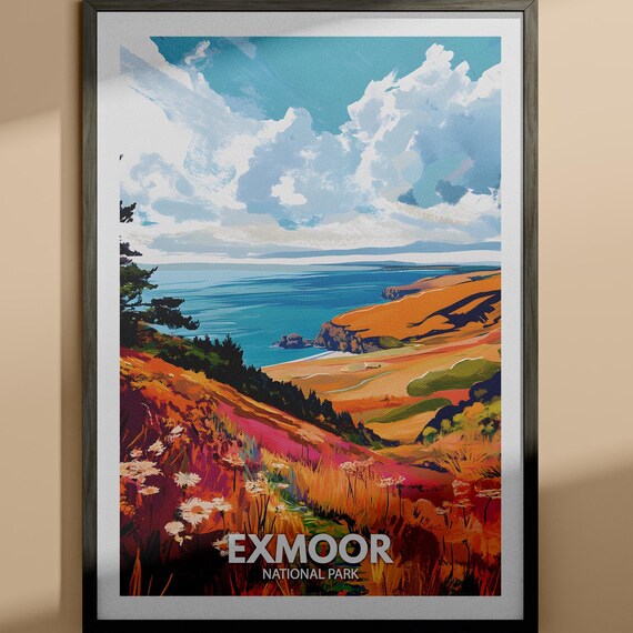 Exmoor National Park Vintage Travel Poster Coastal View Art Scene