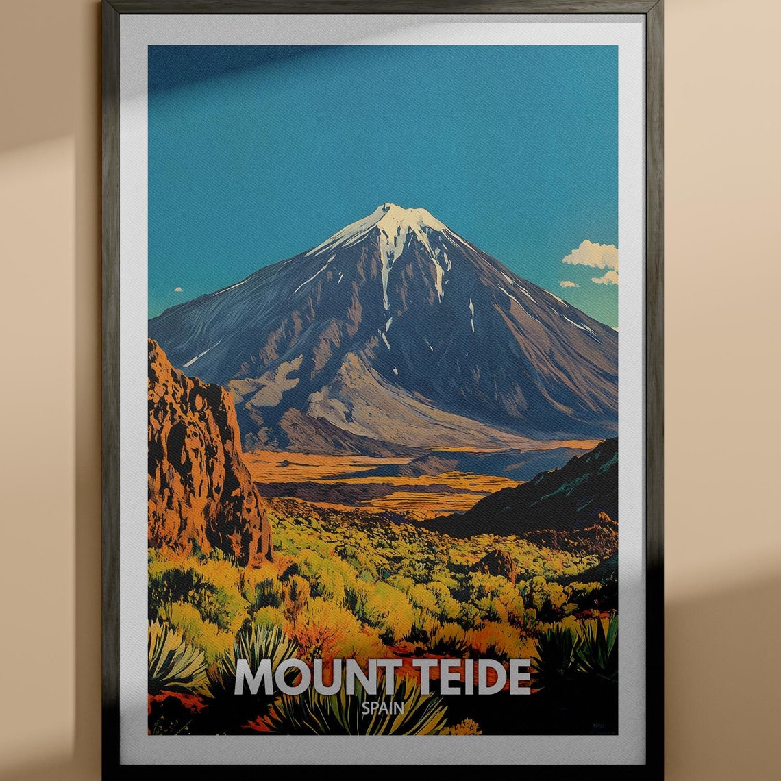 Mount Teide Spain Snow Capped Volcano Desert Vintage Travel Poster