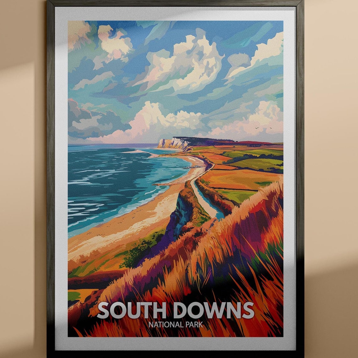 South Downs National Park England Chalk Cliffs Travel Poster