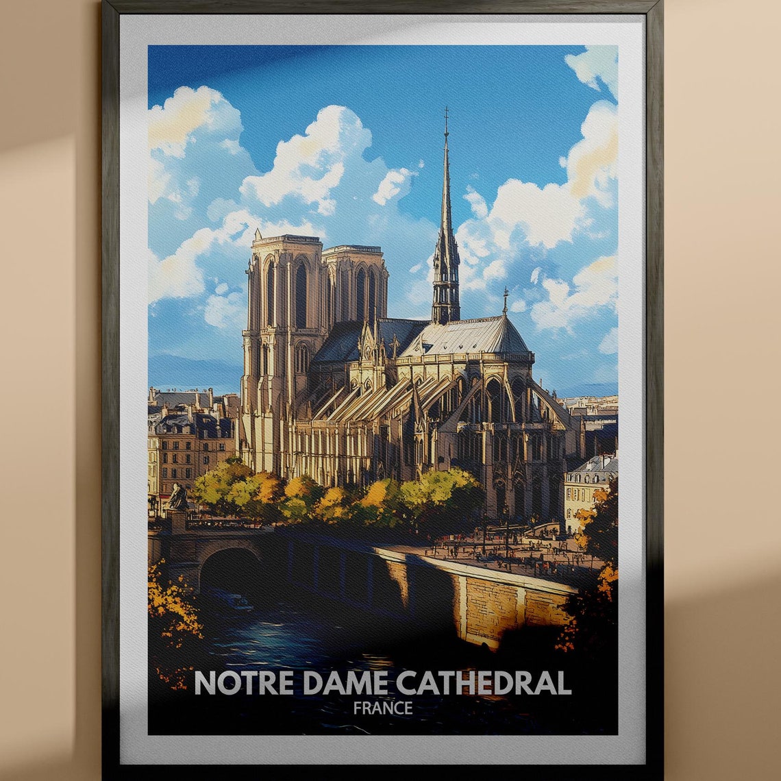 Notre Dame Cathedral Print Notre Dame Cathedral Travel Poster France Wall Art Print France Home Decor Travel Decor Unique Poster