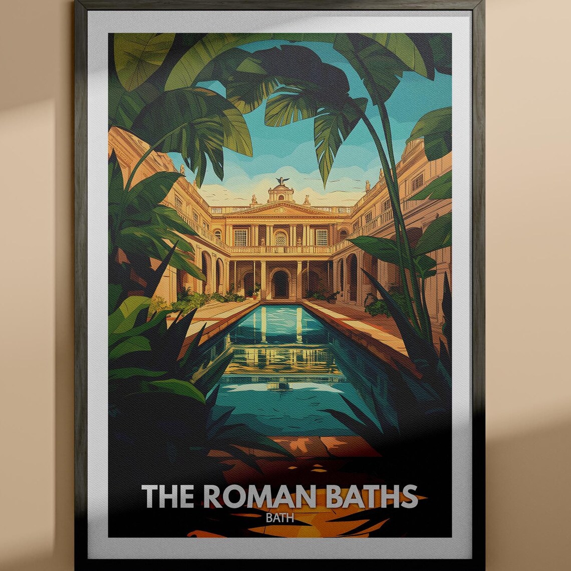 The Roman Baths Bath England Courtyard Pool Historic Travel Poster