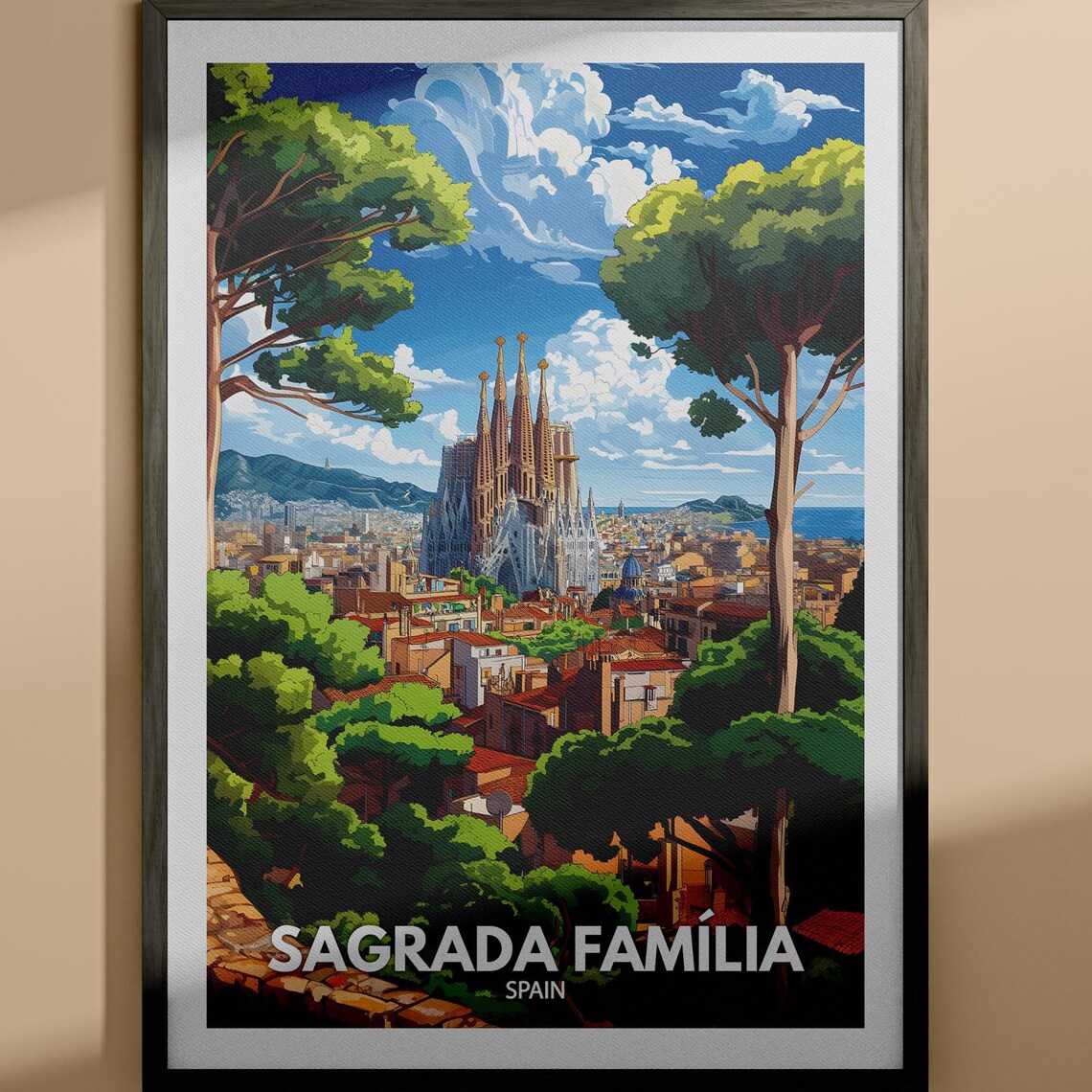 Sagrada Familia Barcelona Spain Gaudi Basilica Travel Poster