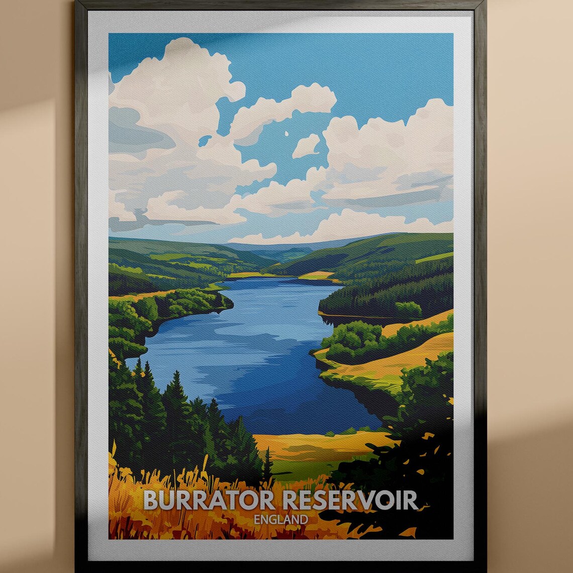 Burrator Reservoir England Moorland Water Retro Travel Poster