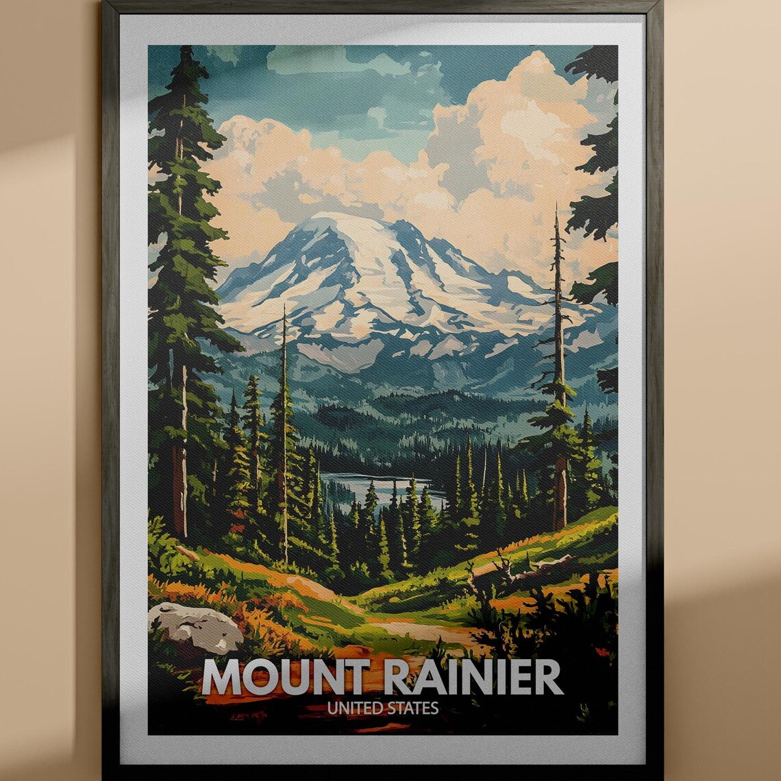 Mount Rainier United States Vintage Travel Poster Forest View
