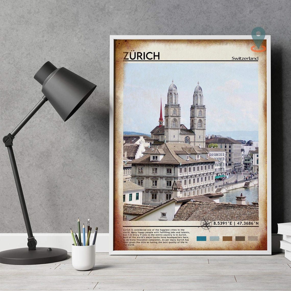 Zurich Print Vintage Poster Zurich Wall Art Zurich Poster Zurich Photo Zurich Poster Print Zurich Wall Decor Switzerland Art - Image 5