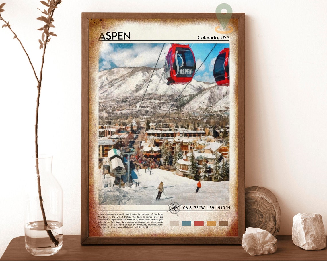 Aspen Colorado Ski Resort Red Gondola Snowy Peaks Winter Poster - Image 6