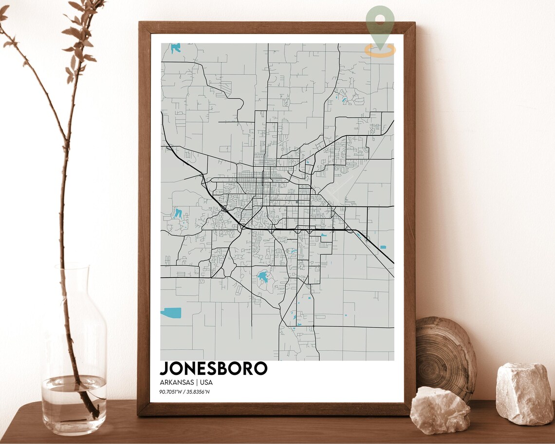 Jonesboro Arkansas Charcoal Orange Minimalist City Map Wall Art - Image 6