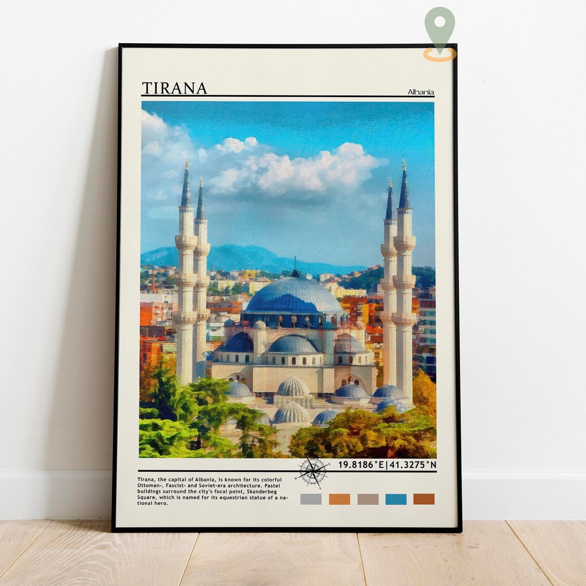 Tirana Albania Grand Mosque Cityscape Travel Poster Ottoman Style - Image 2