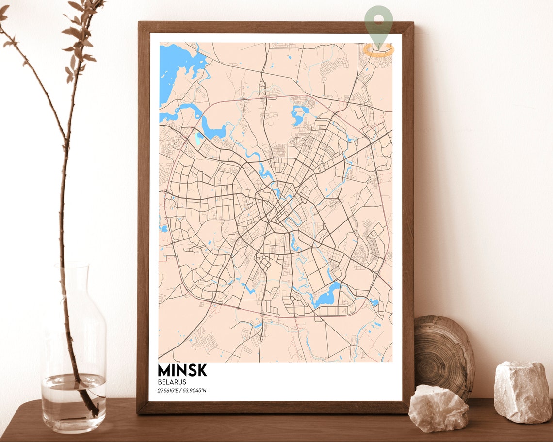 Minsk Belarus Dark Blue Yellow Modern City Street Map Poster - Image 3