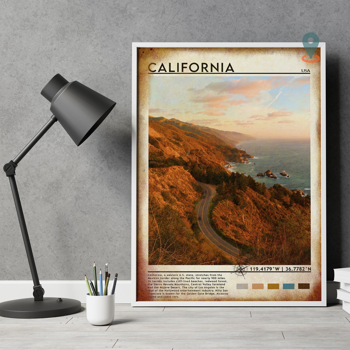 California Coastal Highway Sunset Golden Hour Scenic Travel Poster - Image 2