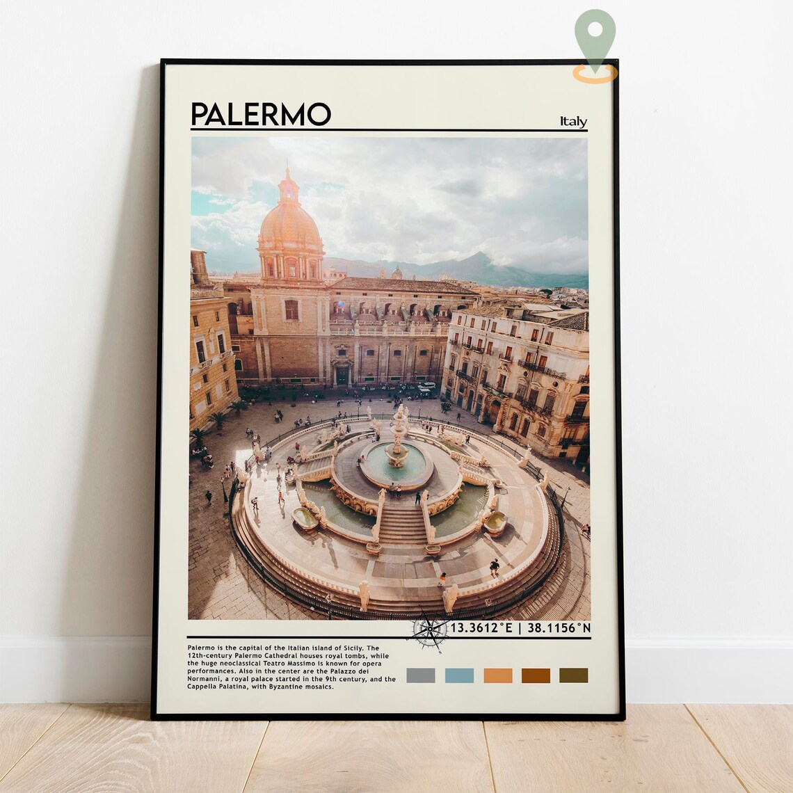 Palermo Italy Sicily Pretoria Fountain Travel Poster City View - Image 4