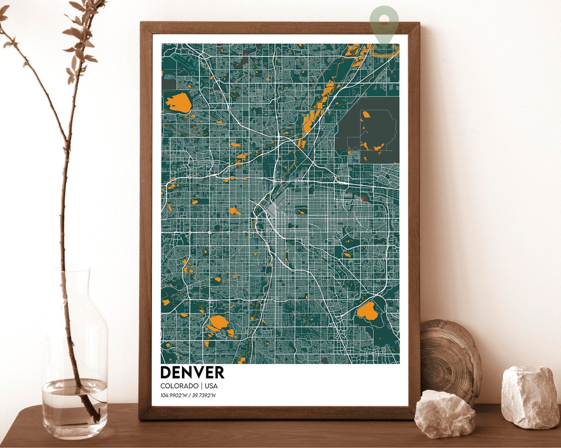 Denver Colorado Teal Orange Modern City Map Street Grid Poster