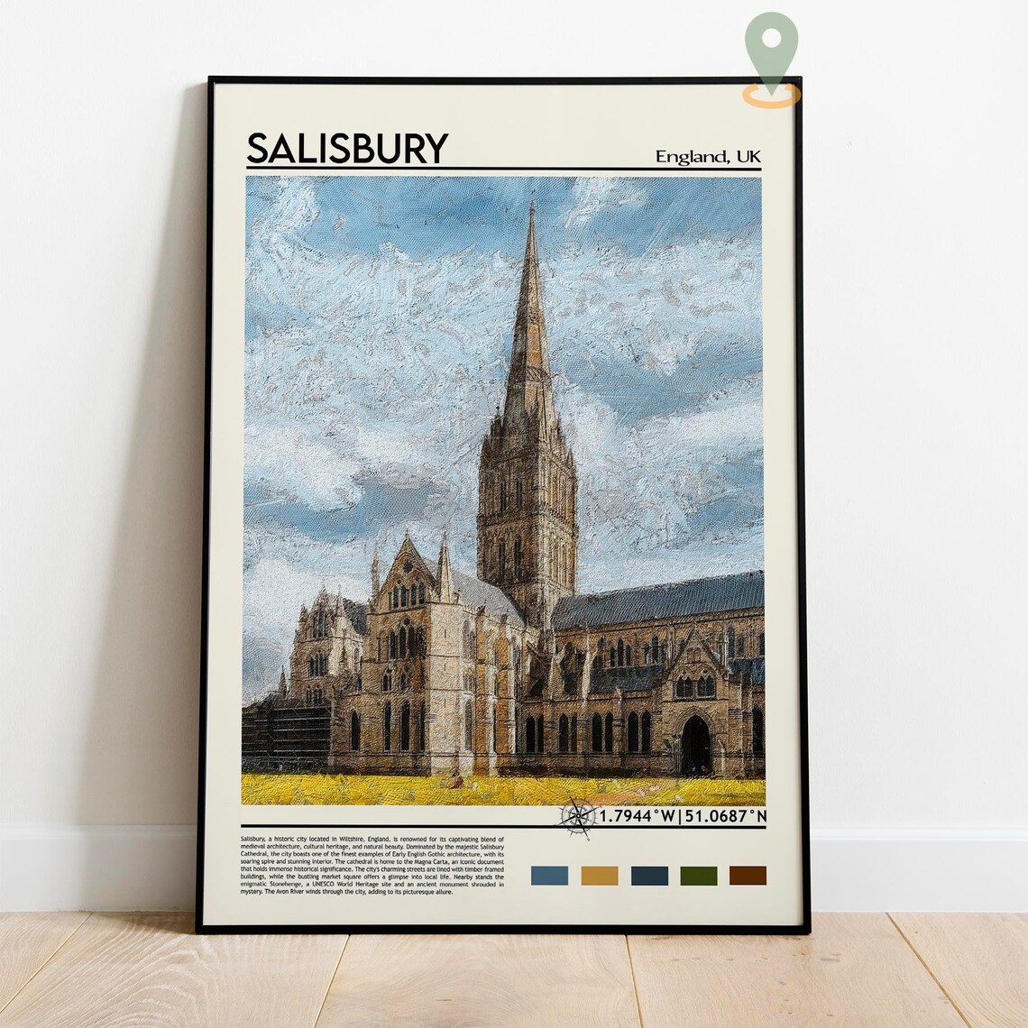 Salisbury England Cathedral Gothic Spire Painting Travel Poster - Image 5