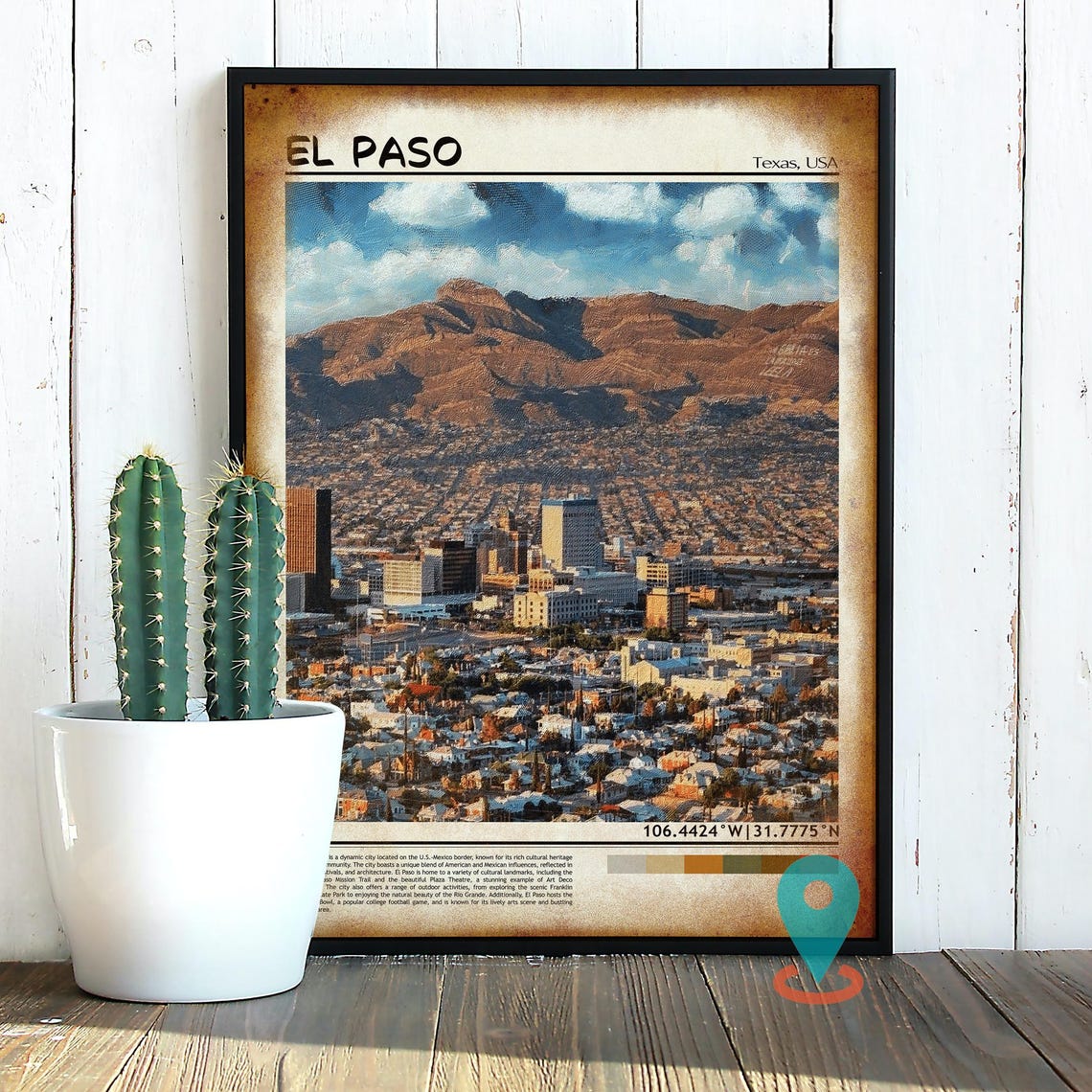 El Paso Texas Franklin Mountains City Skyline View Travel Poster - Image 2