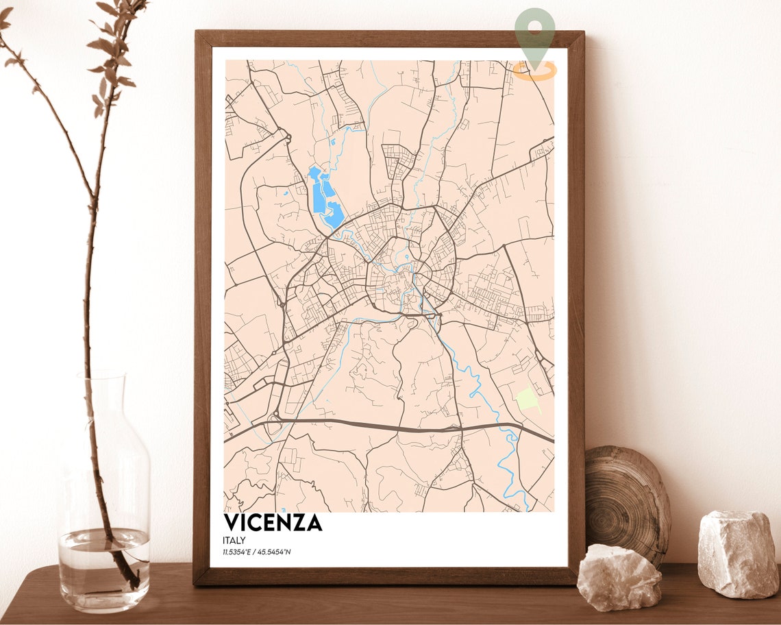 Vicenza Italy Dark Neon Pink Streets City Map Minimalist Art Poster - Image 4