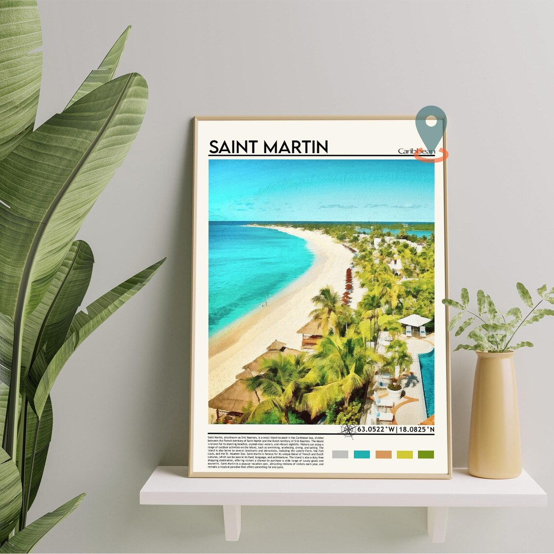 Saint Martin Caribbean Aerial Beach Travel Poster Island Paradise - Image 2