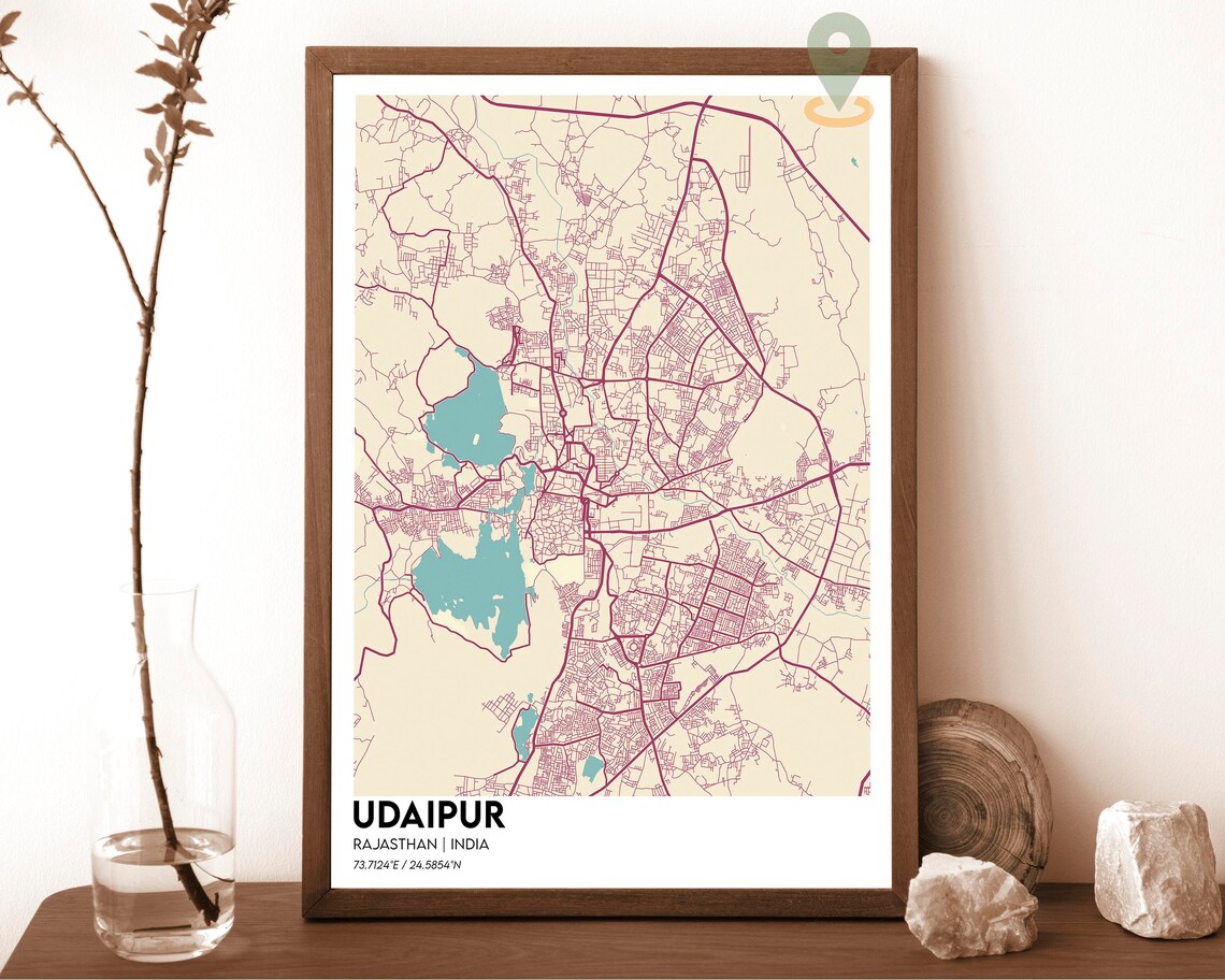 Udaipur India Navy Blue Lakes Modern City Street Map Design Poster - Image 6