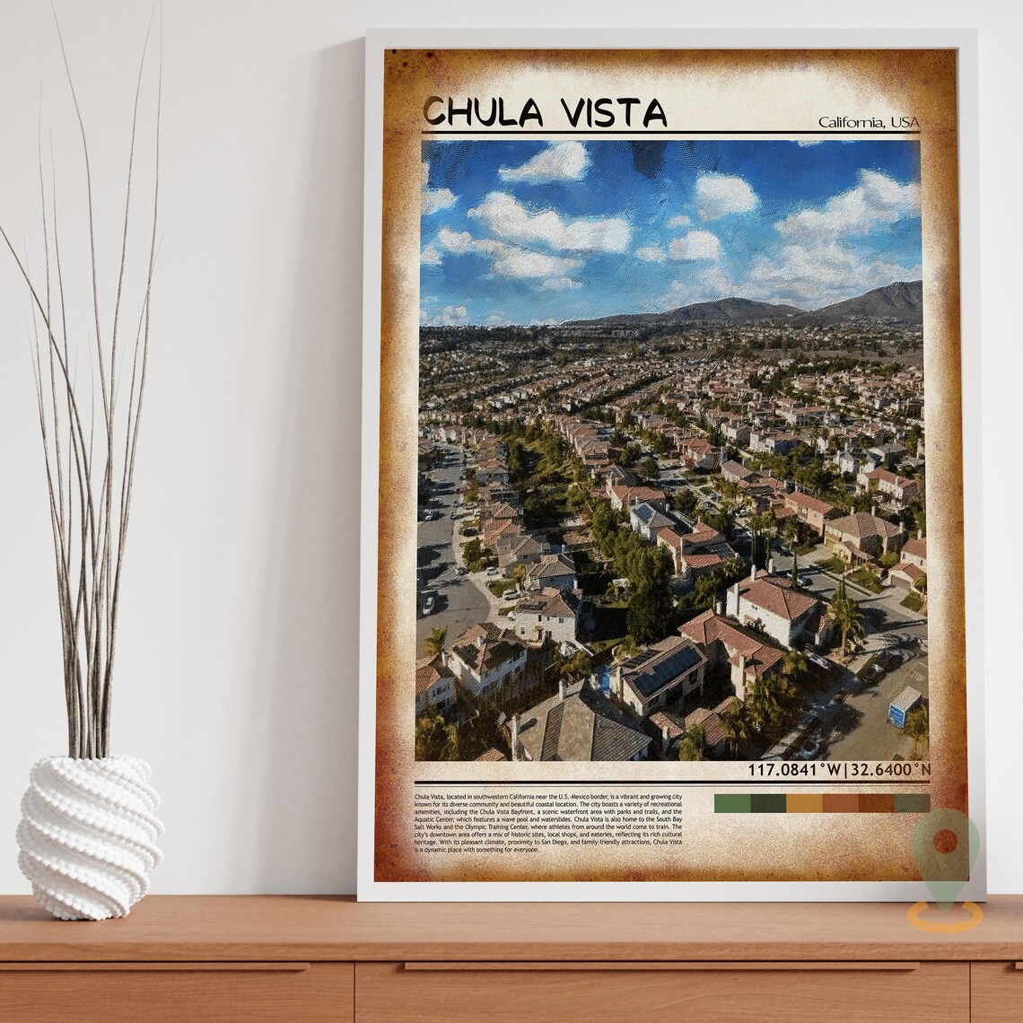 Chula Vista California Aerial Suburban Hills View Travel Poster - Image 3