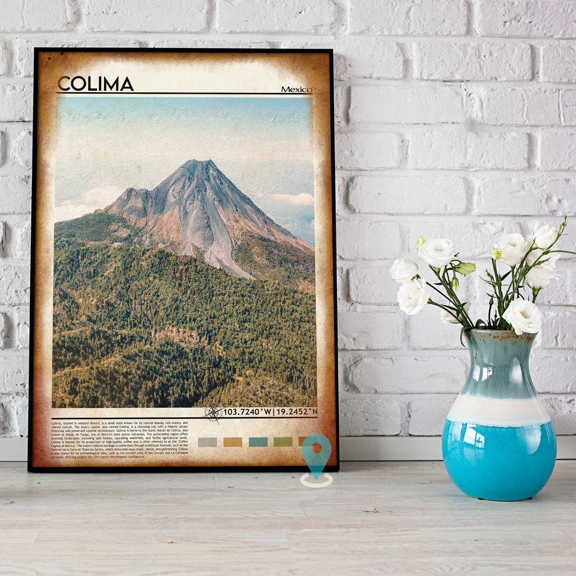 Colima Mexico Volcano Peak Green Mountain Landscape Travel Poster - Image 4