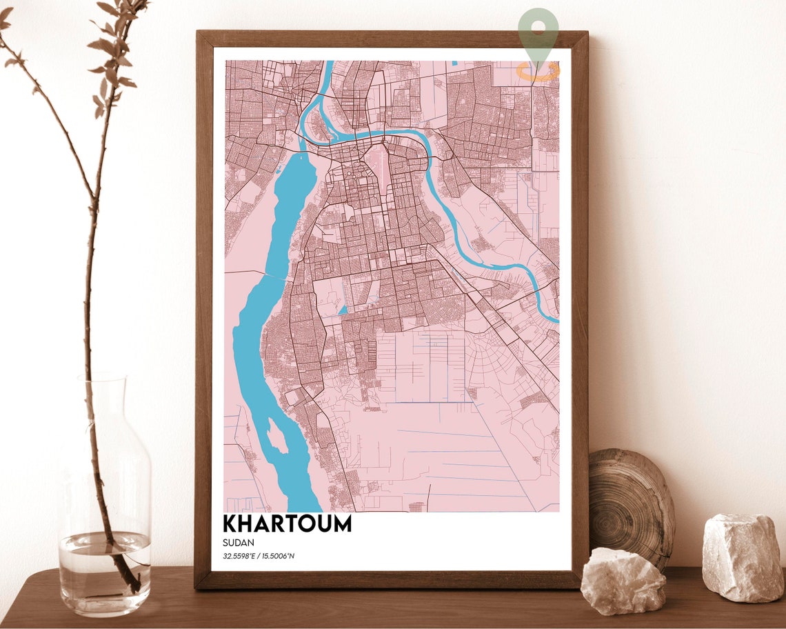 Khartoum Sudan City Map Dark Navy Street Grid Modern Wall Art - Image 5