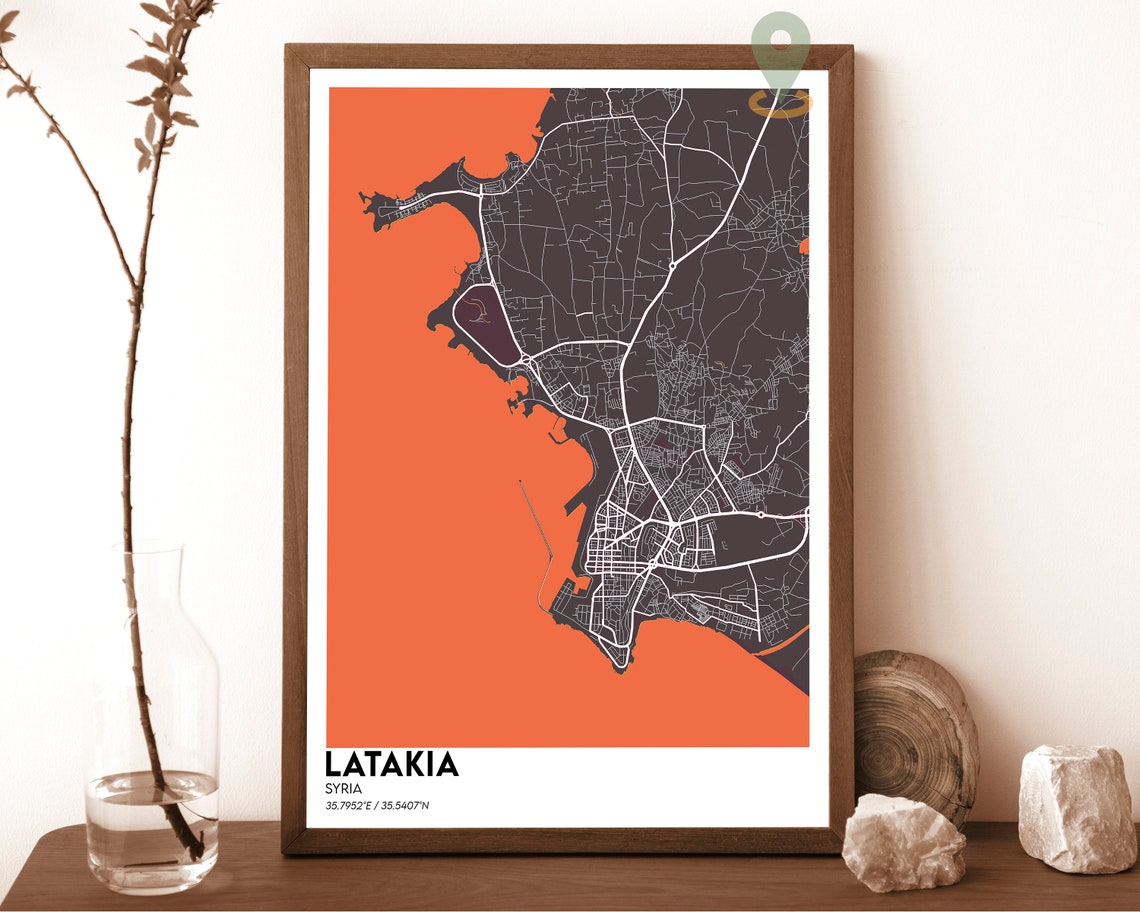 Latakia Syria Navy Yellow Sea Coast Modern Street Map Poster - Image 6