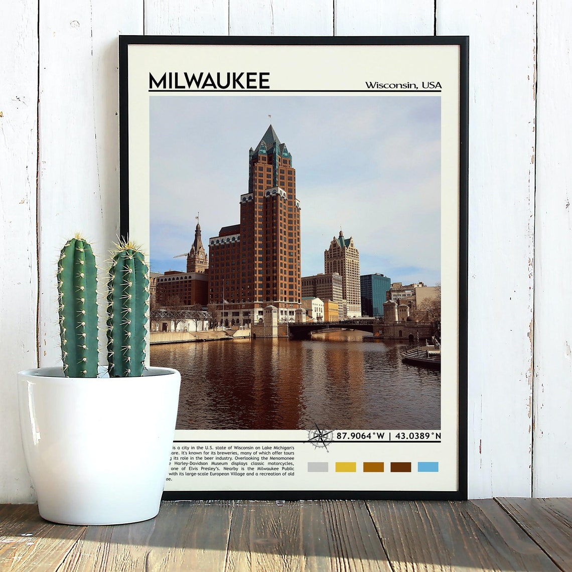 Milwaukee Wisconsin Downtown Riverfront Skyline City View Poster - Image 3