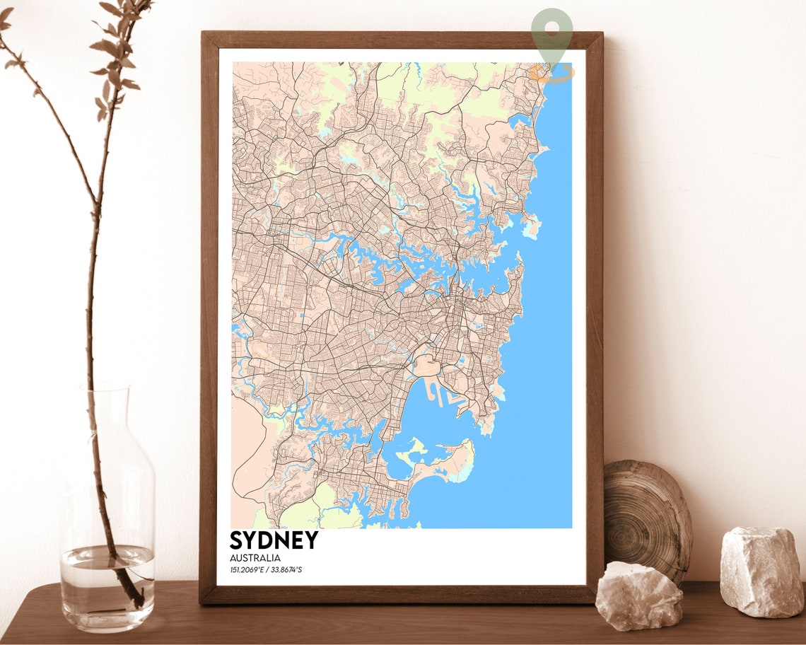 Sydney Australia Teal Street Map With Harbor Inlet Modern Art Poster - Image 5