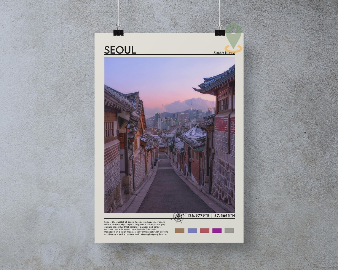 Seoul Bukchon Hanok Village Street Dusk South Korea Travel Poster - Image 3