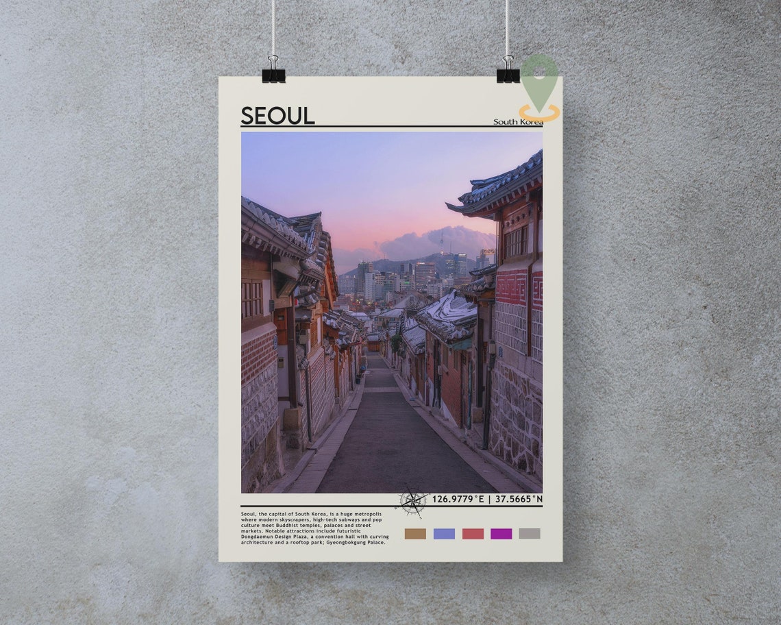 Seoul Print Vintage Poster Seoul Wall Art Seoul Poster Seoul Photo Seoul Poster Print Seoul Poster South Korea Art Print - Image 3