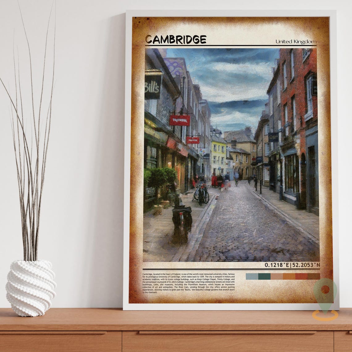 Cambridge England Cobbled Shopping Street Historic Charm Poster - Image 3